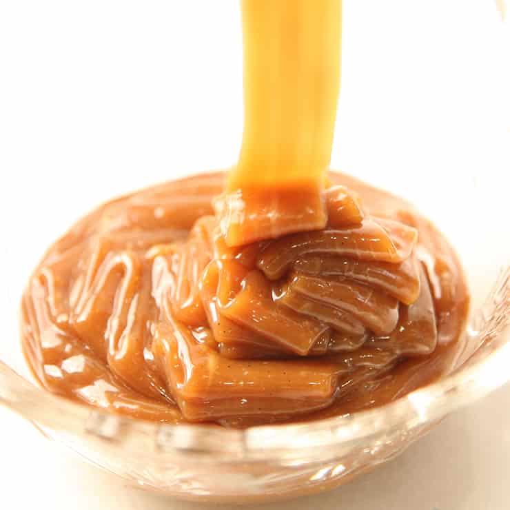 Deliciously smooth and luscious caramel sauce that is the best I've ever tasted. Pure caramel deliciousness with specks of vanilla bean and perfect texture.