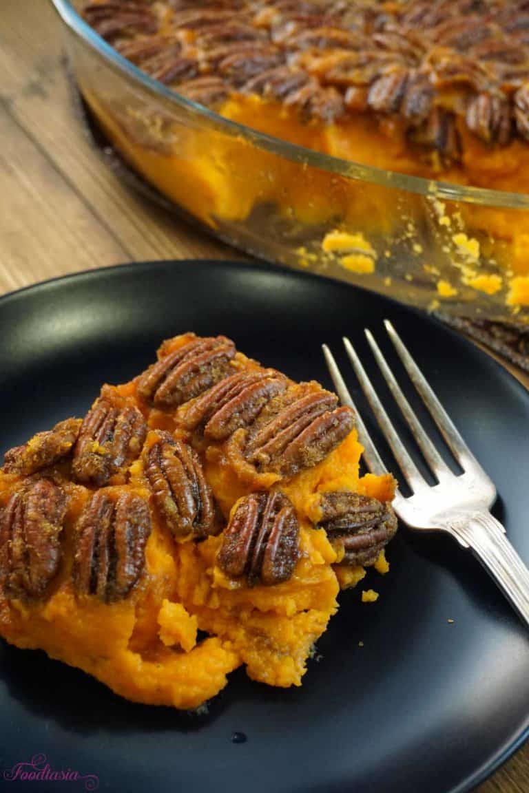 Sweet Potato Souffle with Brown Sugared Pecans | Foodtasia