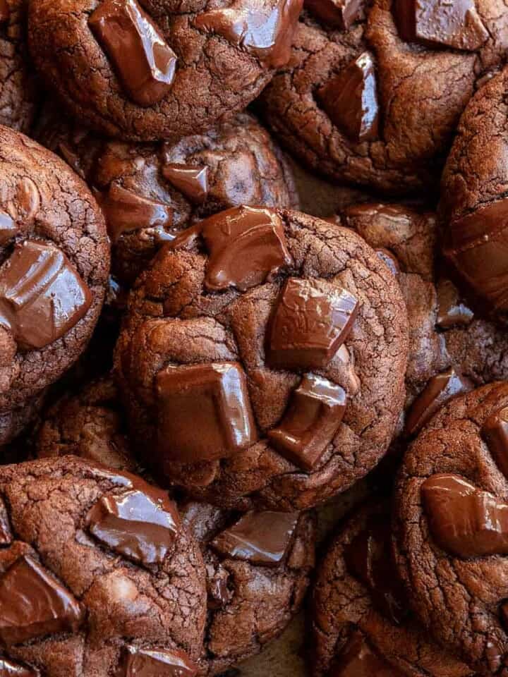 These easy Triple Chocolate Cookies are thick and chewy with an intense chocolatey center. A chocolate lover’s dream!
