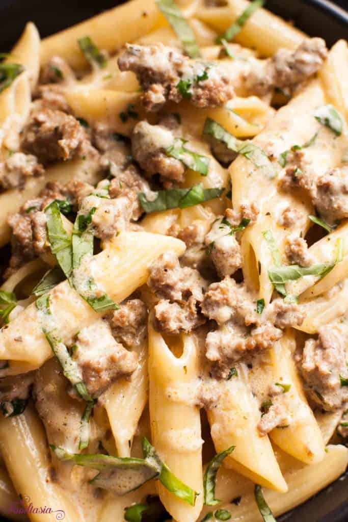 Creamy, Cheesy Sausage and Basil Penne
