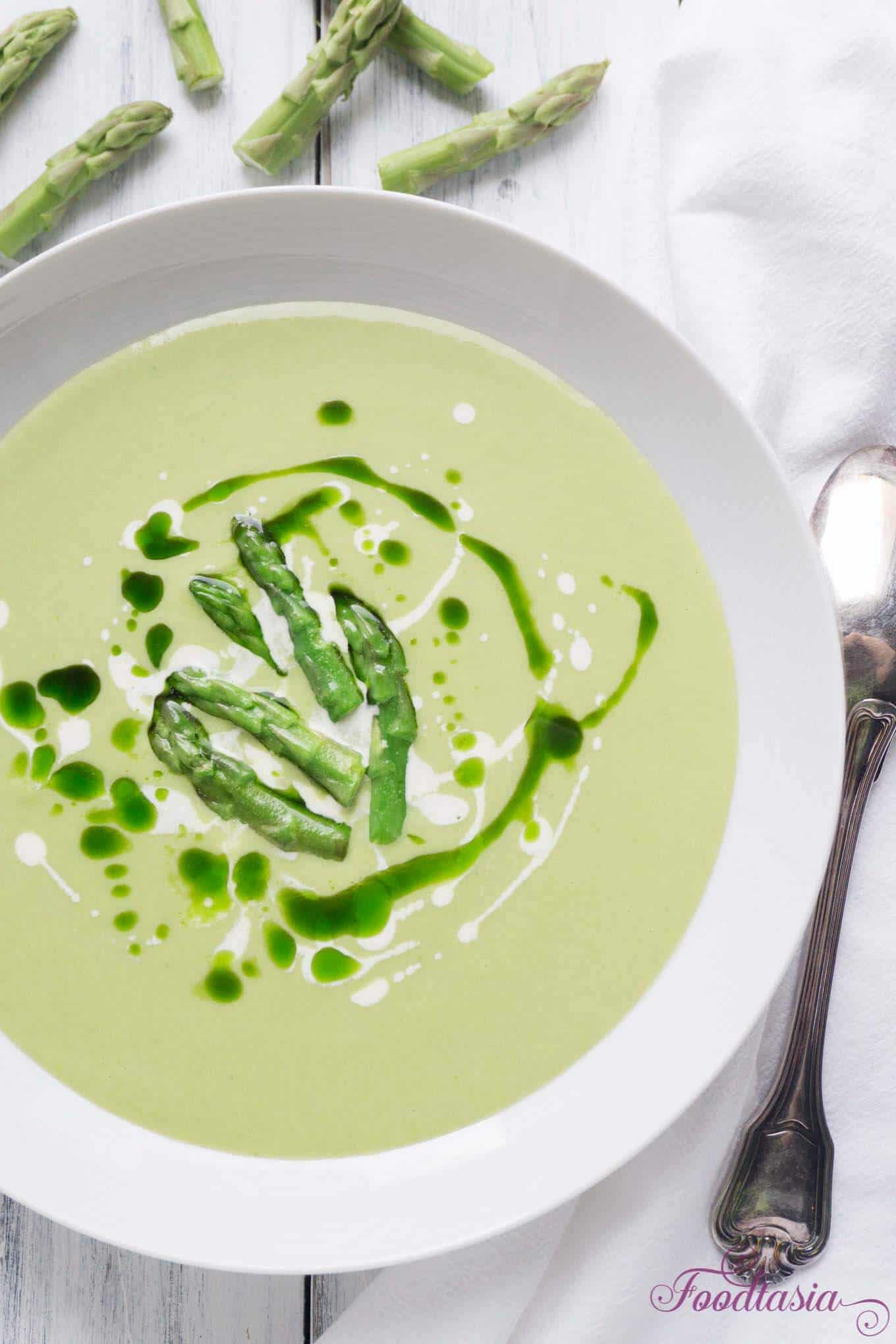 Spring Green Fresh Asparagus Velouté with Crème Fraîche and Chive Oil ...