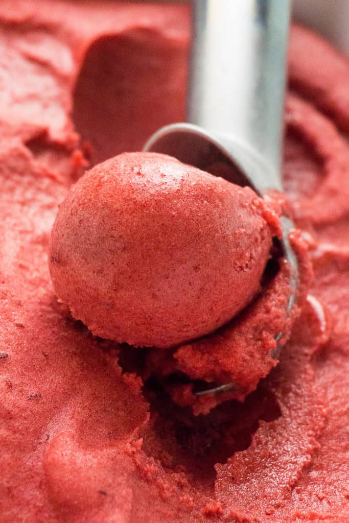 Luscious and vibrant, with a slight hint of fragrant basil, Roasted Cherry Basil Sorbet is a refreshing, delicious taste of summer.