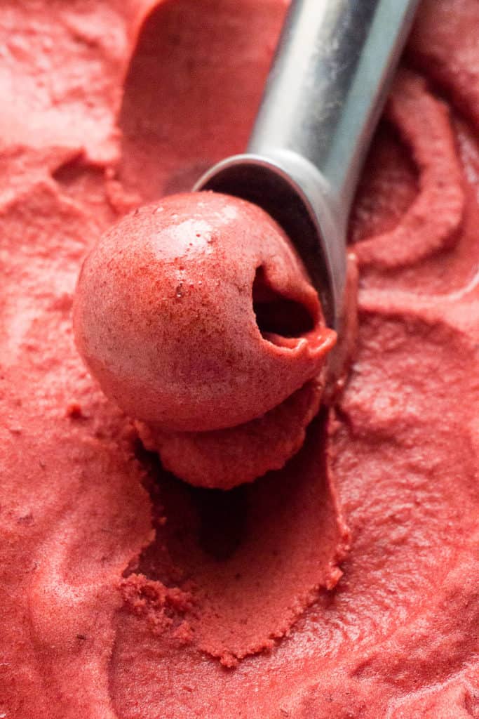 Luscious and vibrant, with a slight hint of fragrant basil, Roasted Cherry Basil Sorbet is a refreshing, delicious taste of summer.