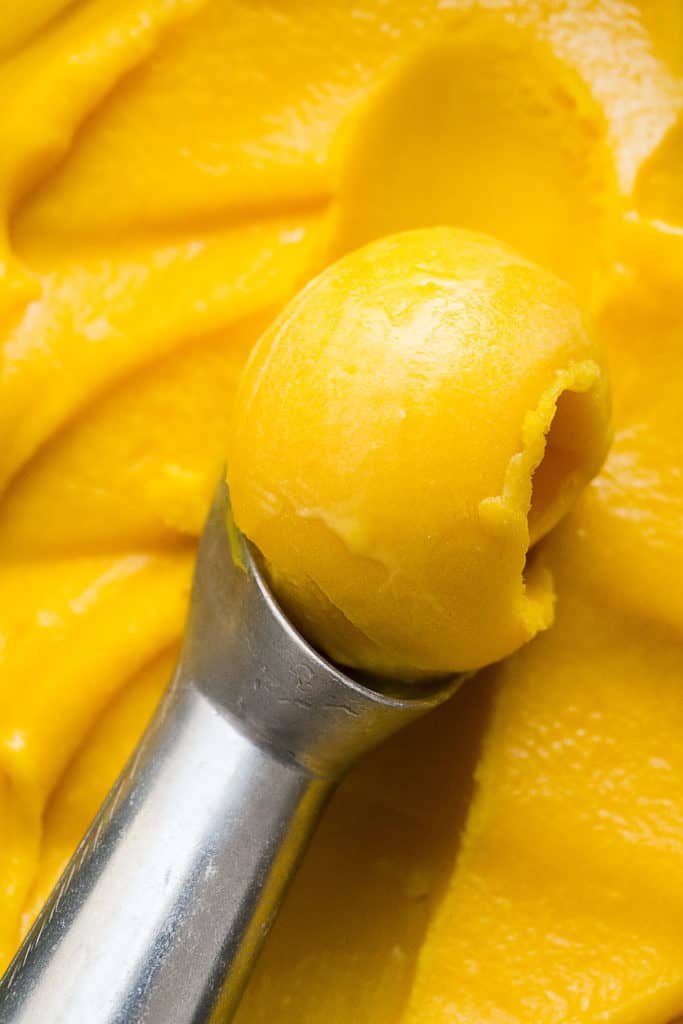 Vibrant and refreshing, Mango Sorbet has a luscious texture - the perfect way to savor the bright, exotic taste of fresh mangoes. 