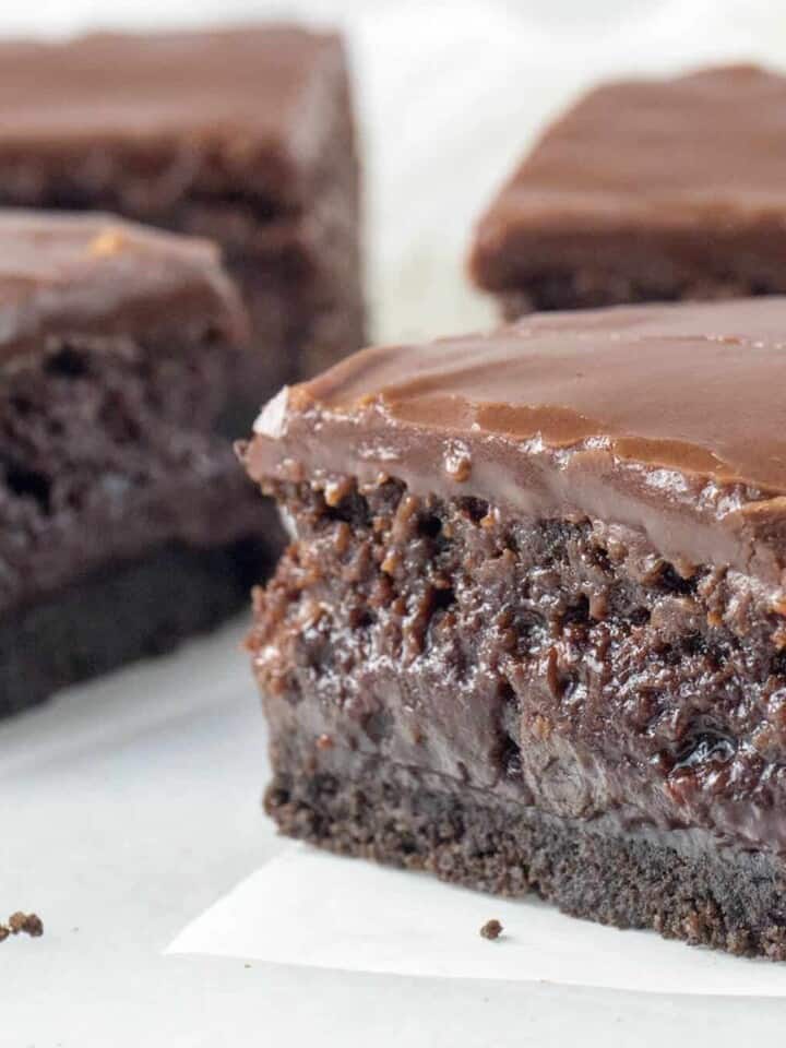 Decadent and irresistible, these are The Ultimate Triple Layer, Fudgy Brownies! Dense, fudgy brownies with an Oreo cookie base and a satiny, chocolate fudge glaze.