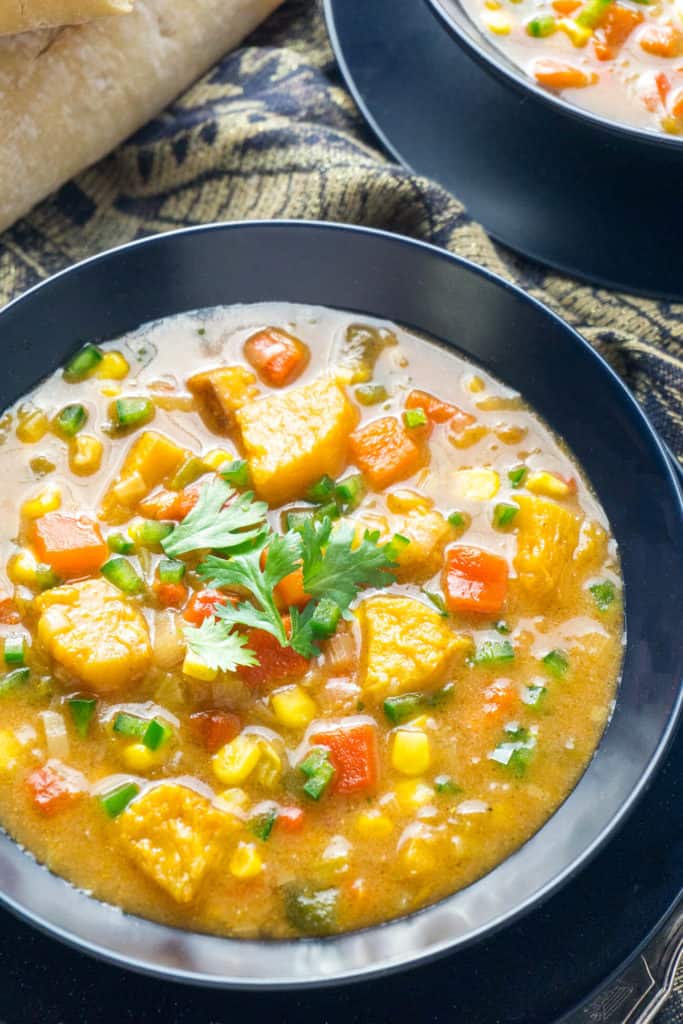 Slightly spicy, slightly sweet, this Chipotle Roasted Pumpkin Chowder is big on Tex-Mex flavors with roasted pumpkin, spicy charred peppers, smoky chipotle, and sweet corn. 