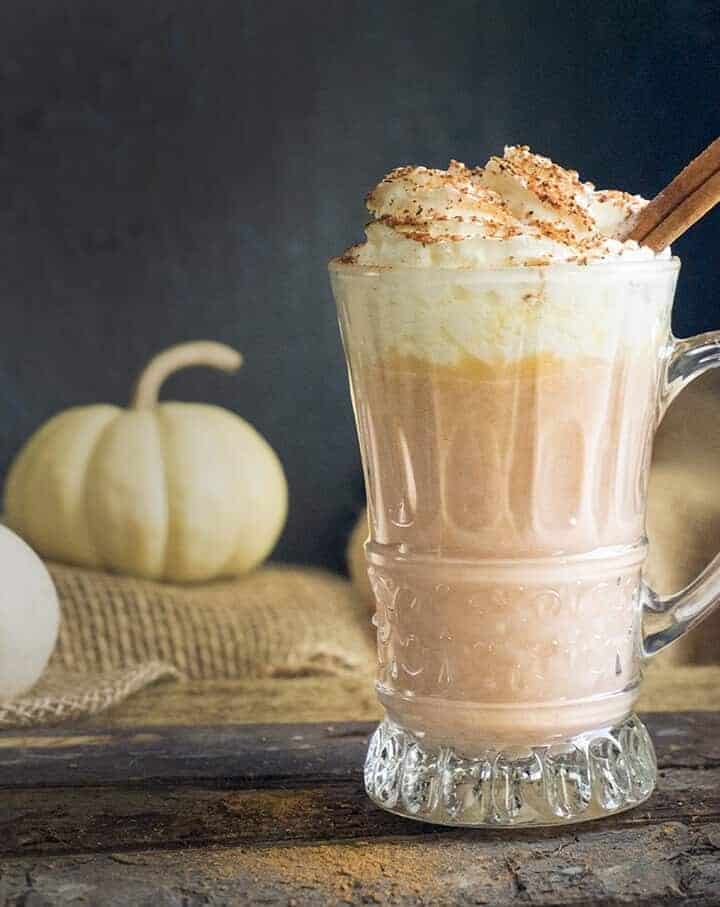 This creamy and smooth Pumpkin Spice White Hot Chocolate is lightly sweetened with white chocolate and fragrant with pumpkin and autumn spices. 