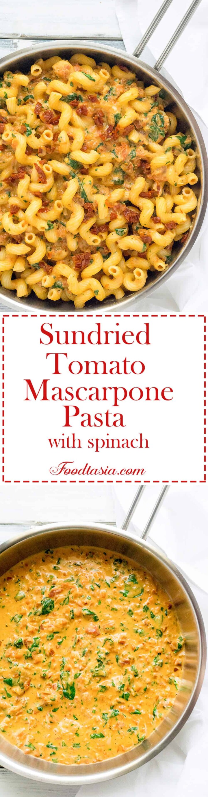 Sundried Tomato Mascarpone Pasta with Baby Spinach and Roasted Red Pepper Foodtasia