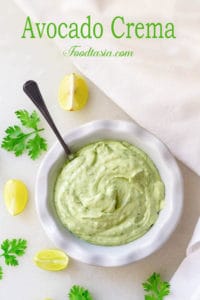 Silky smooth and luxuriously creamy, Avocado Crema provides a rich and cooling contrast to spicy dishes. It’s a perfect complement to Mexican and Tex-Mex dishes such as quesadillas, tacos, nachos, and burrito bowls. It can also be used on salads and as a dipping sauce.