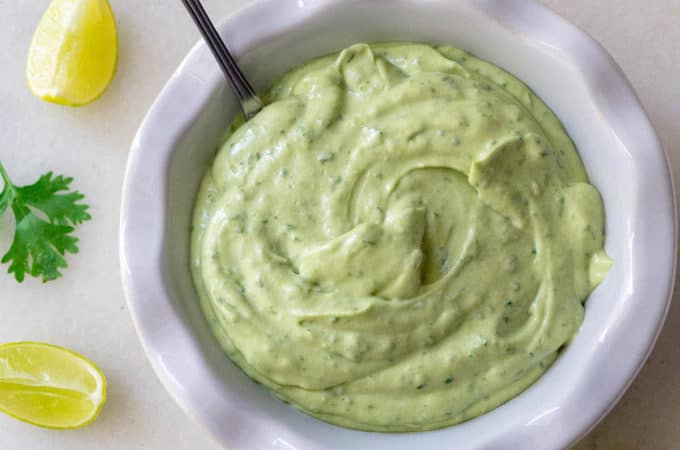 Silky smooth and luxuriously creamy, Avocado Crema provides a rich and cooling contrast to spicy dishes. It’s a perfect complement to Mexican and Tex-Mex dishes such as quesadillas, tacos, nachos, and burrito bowls. It can also be used on salads and as a dipping sauce.