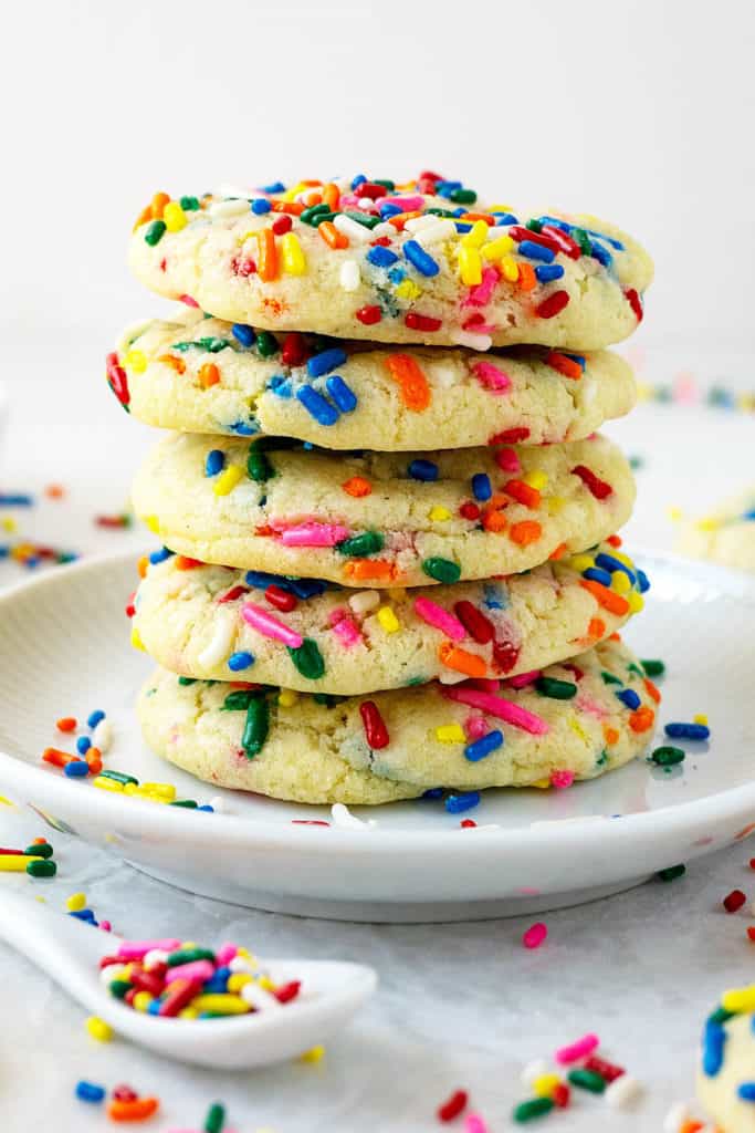 These Soft and Chewy Funfetti Cookies are the sugar cookies of your dreams filled with colorful, crunchy sprinkles. One-bowl, easy to make, and so much FUN!