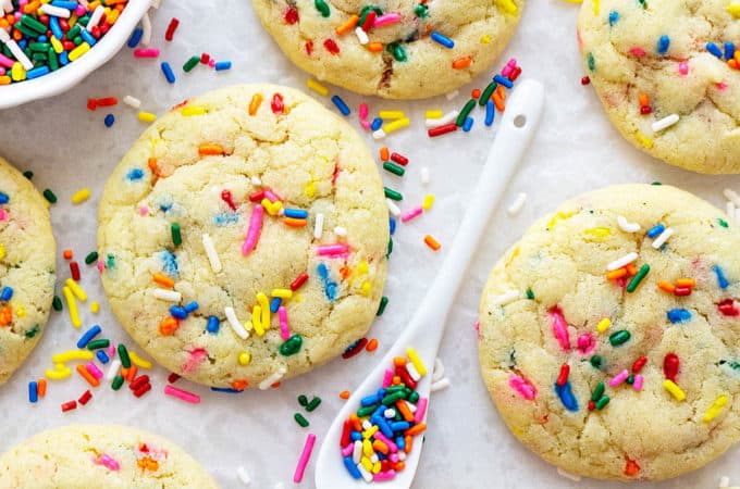 These Soft and Chewy Funfetti Cookies are the sugar cookies of your dreams filled with colorful, crunchy sprinkles. One-bowl, easy to make, and so much FUN!
