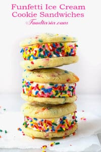 These Funfetti Ice Cream Sandwiches are so much FUN! Soft and chewy Funfetti Cookies sandwiching a scoop of vanilla ice cream then dipped into sprinkles. Perfect for celebrations or any time you want to feel like a kid again!