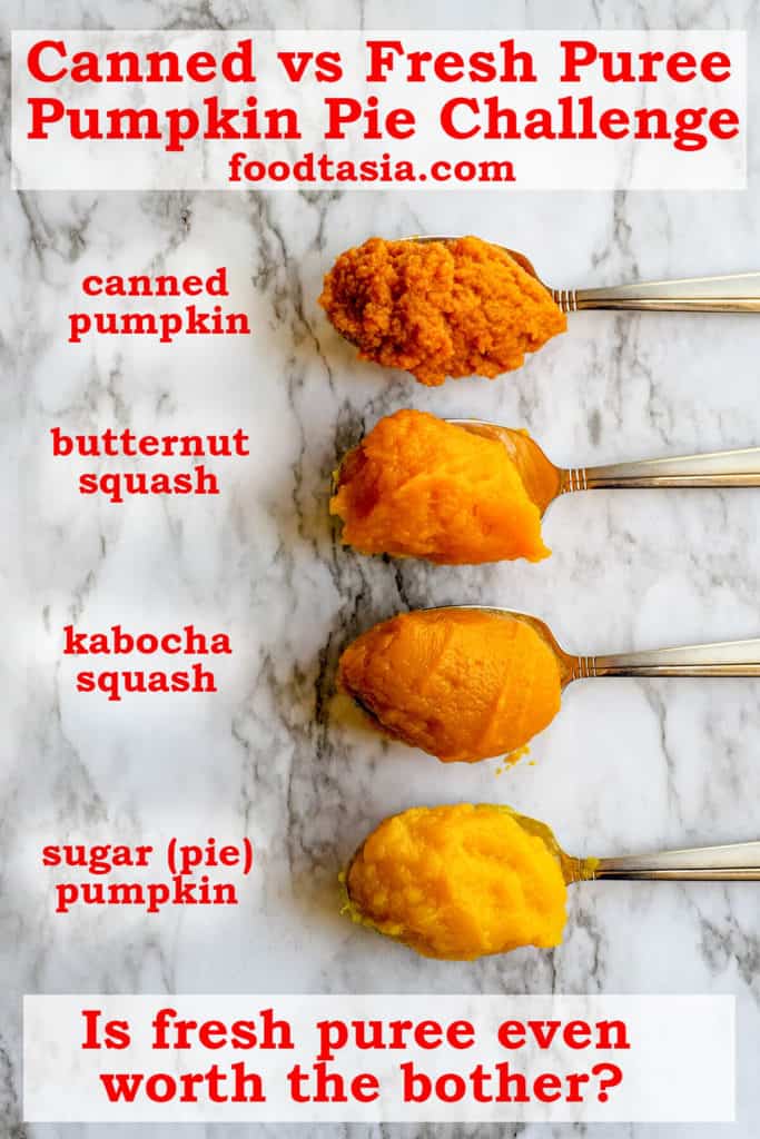 Fresh pumpkin puree and canned pumpkin face off in a blind taste test. Which was the winner? #pumpkin #pumpkinpie #pumpkinrecipes #desserts #pumpkindessert #dessertrecipes #thanksgivingrecipes