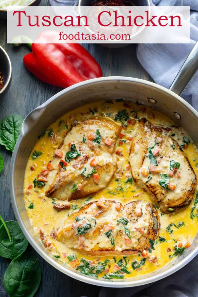 Creamy Tuscan Chicken with Baby Spinach and Red Pepper | Foodtasia