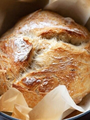 The world’s easiest crusty, artisan No Knead Bread with a rustic crust and a soft chewy interior. Made in a dutch oven, with other options for baking. The most incredible No Knead Bread recipe.