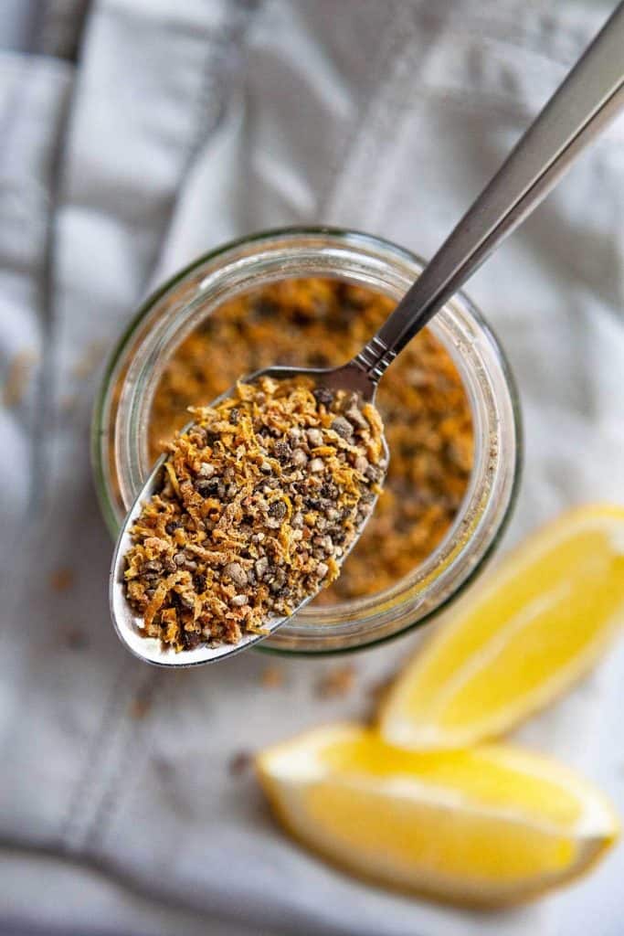 Easy Homemade Lemon Pepper Seasoning - with its bright citrus tang and its zingy peppery flavor - is my favorite seasoning for all things chicken and fish. So much better and cheaper than store bought.