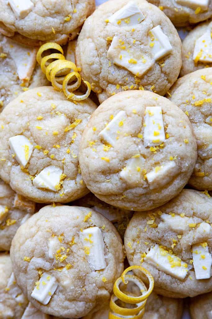 Thick and chewy cookies with chunks of white chocolate and a burst of bright, sunny lemon.