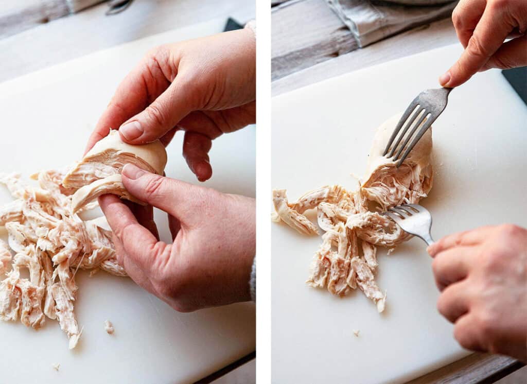 Shredding Chicken by hand and with forks
