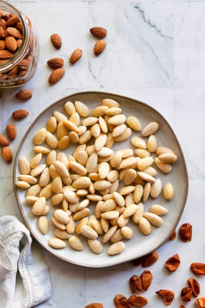 plate of blanched almonds