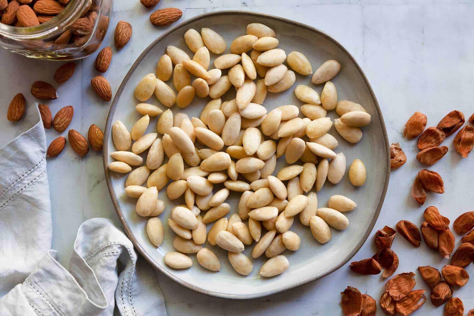 plate of blanched almonds