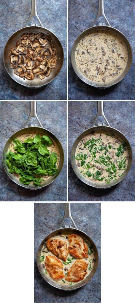 steps showing how to make Chicken Florentine sauce