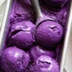 ube ice cream scoops in container