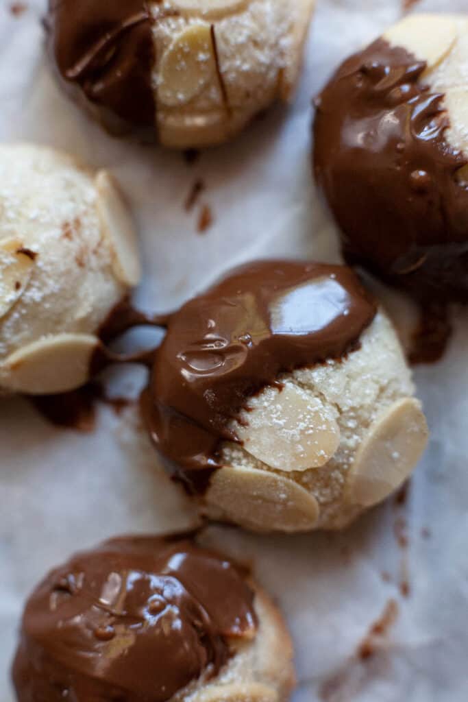 almond macaroons with almond slices and chocolate