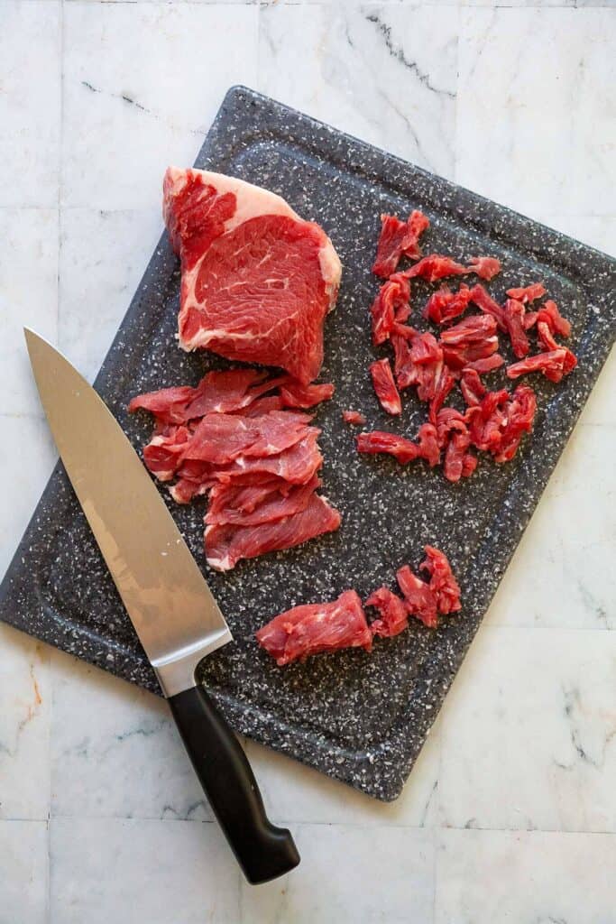 how to slice ribeye steak for Philly Cheesesteak Sliders