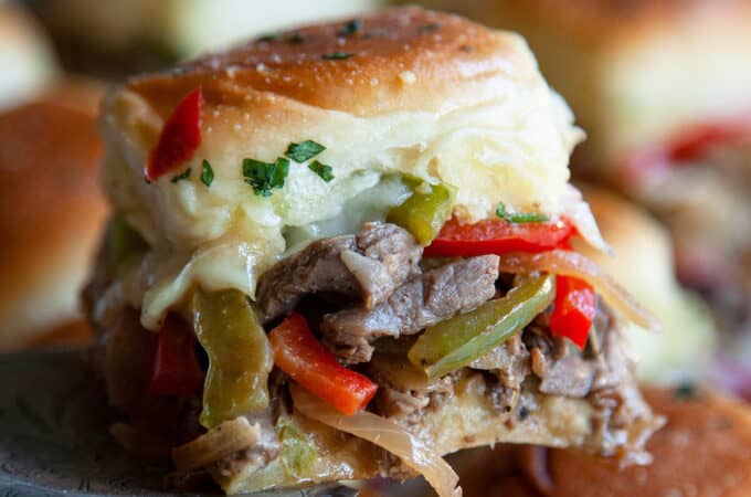 side view of Philly Cheesesteak Sliders