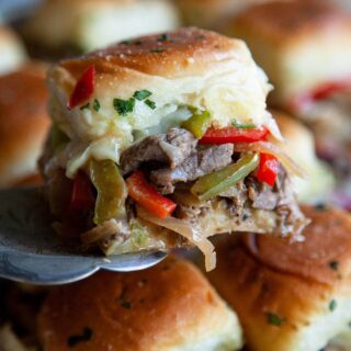 side view of Philly Cheesesteak Sliders
