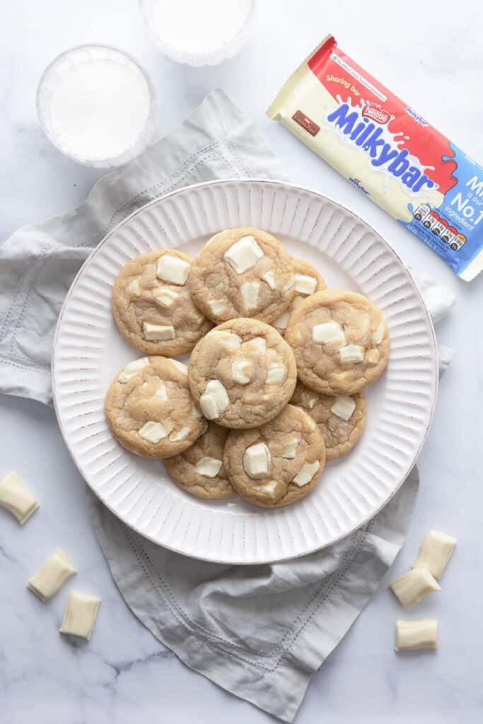 a plate of Milky Bar Cookies