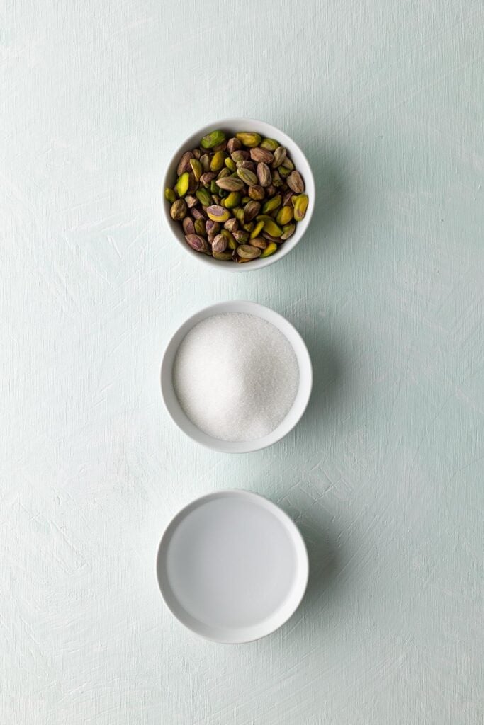 pistachio syrup ingredients in bowls