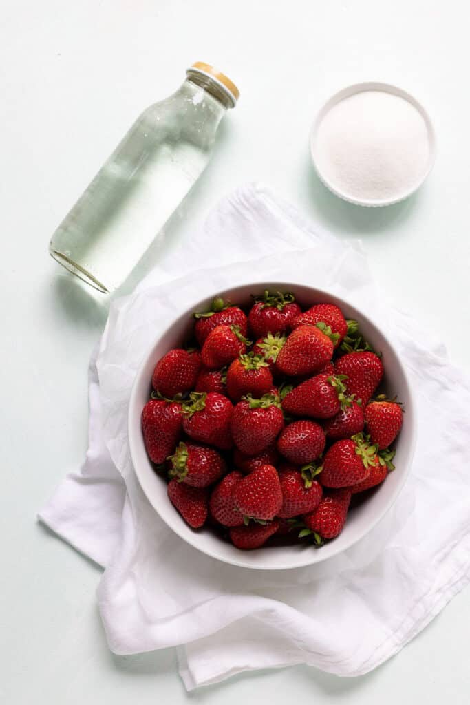 strawberries, water, and sugar