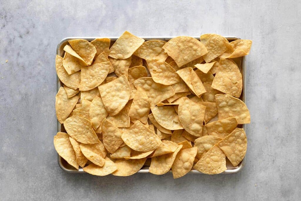 sheet pan of tortilla chips