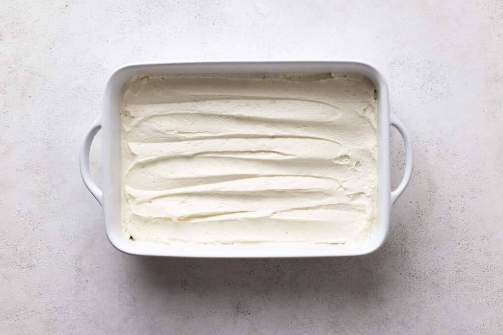 cream cheese layer in pan